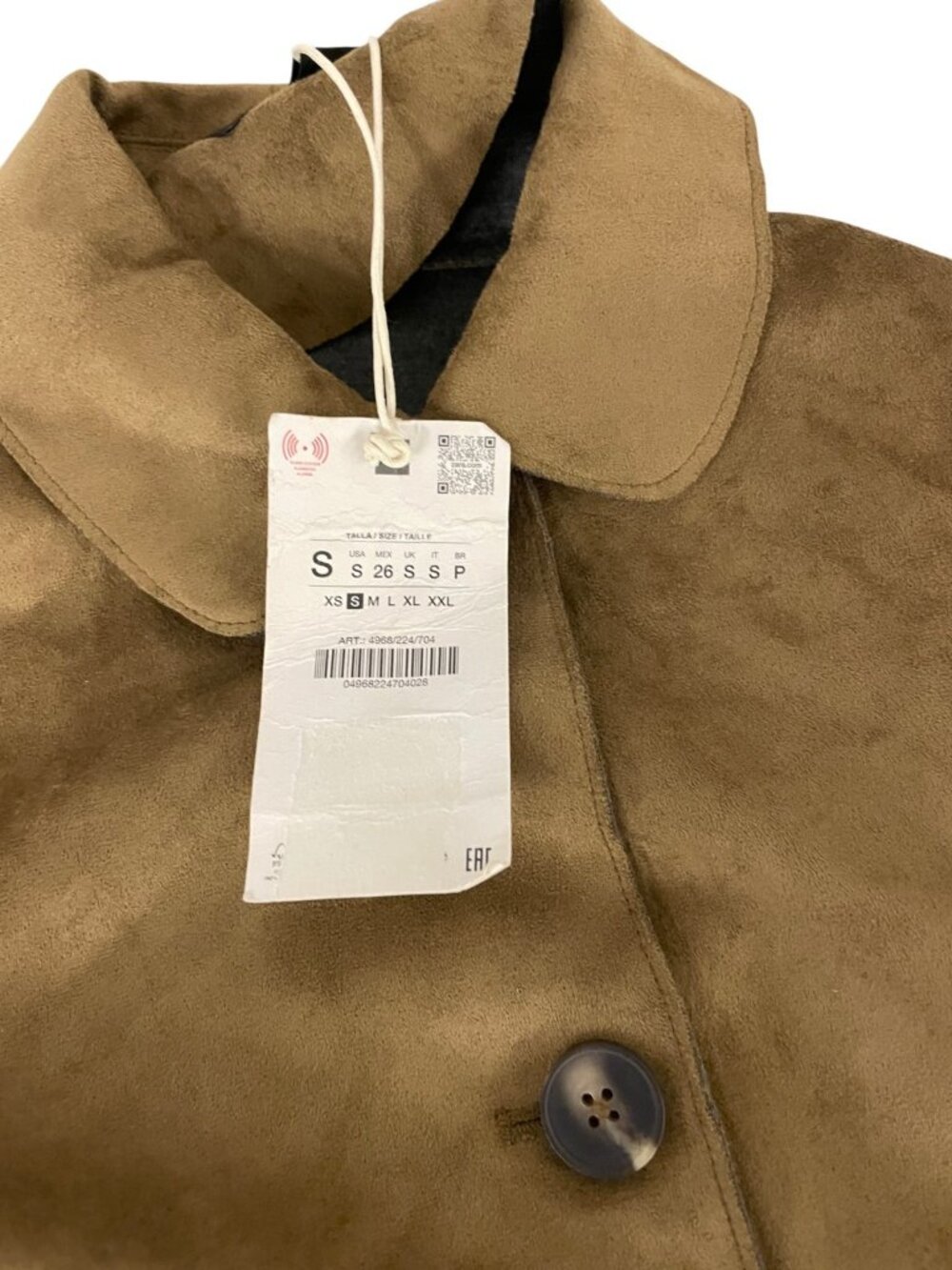 Zara Womens Cropped Faux Suede Jacket S Brown Khaki Button Front 4968/224 NWT - Picture 6 of 12